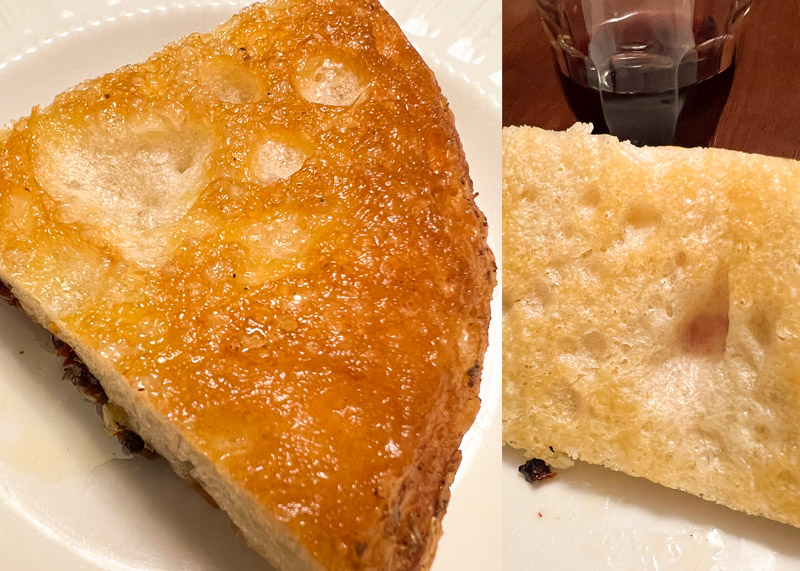 Side-by-side image showing crusts cooked in pie pan vs. aluminum sheet pan.