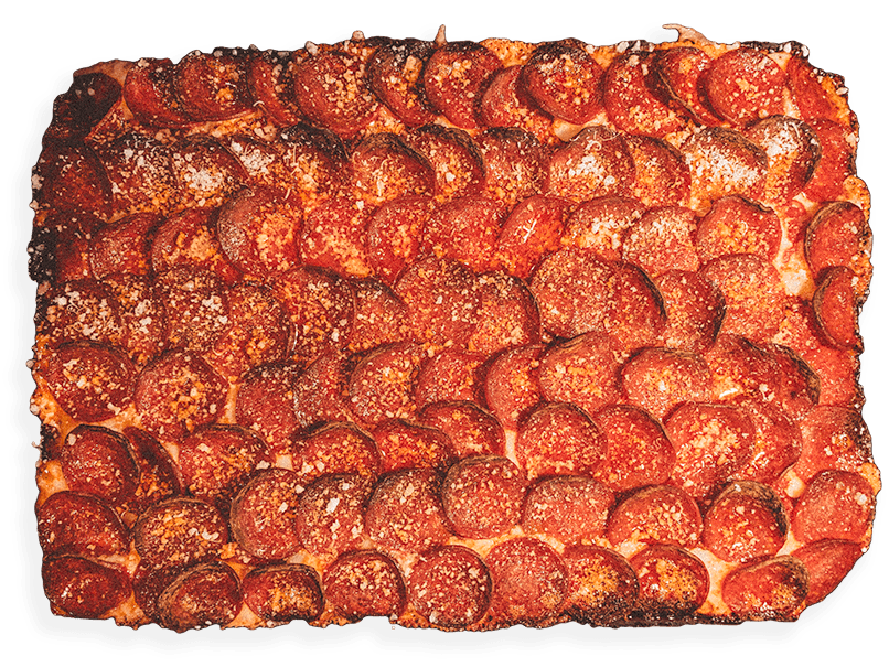 Overhead shot of Brian Lagerstrom's Detroit style pizza.