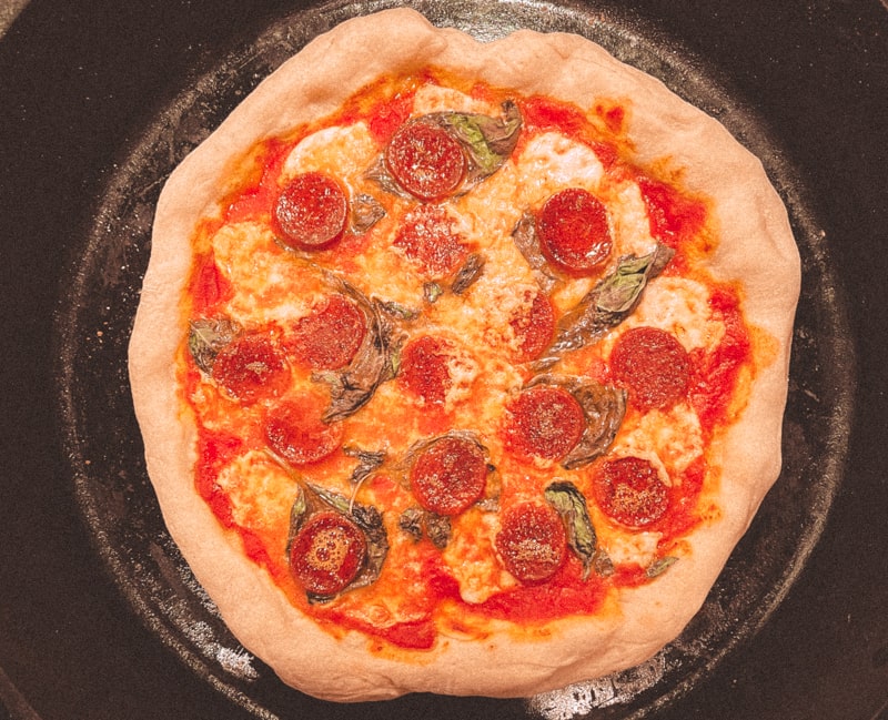 Neapolitan pizza in cast iron skillet